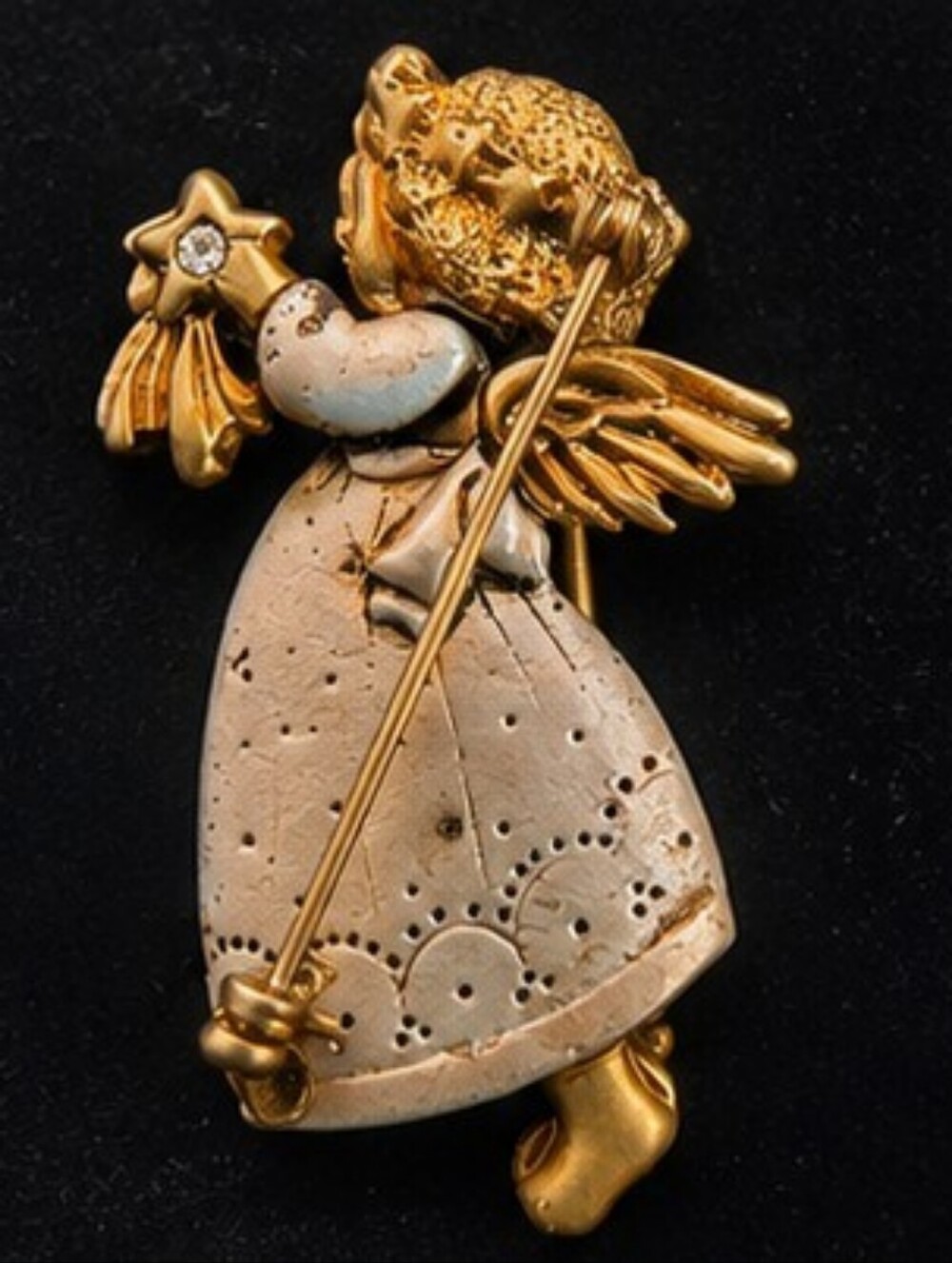 Vintage Danecraft Angel Brooch Gold Tone Cream Enamel Christmas Pin Signed - Picture 4 of 9